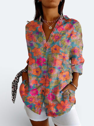 Odalys - Vibrant Artistic Button-Up Blouse