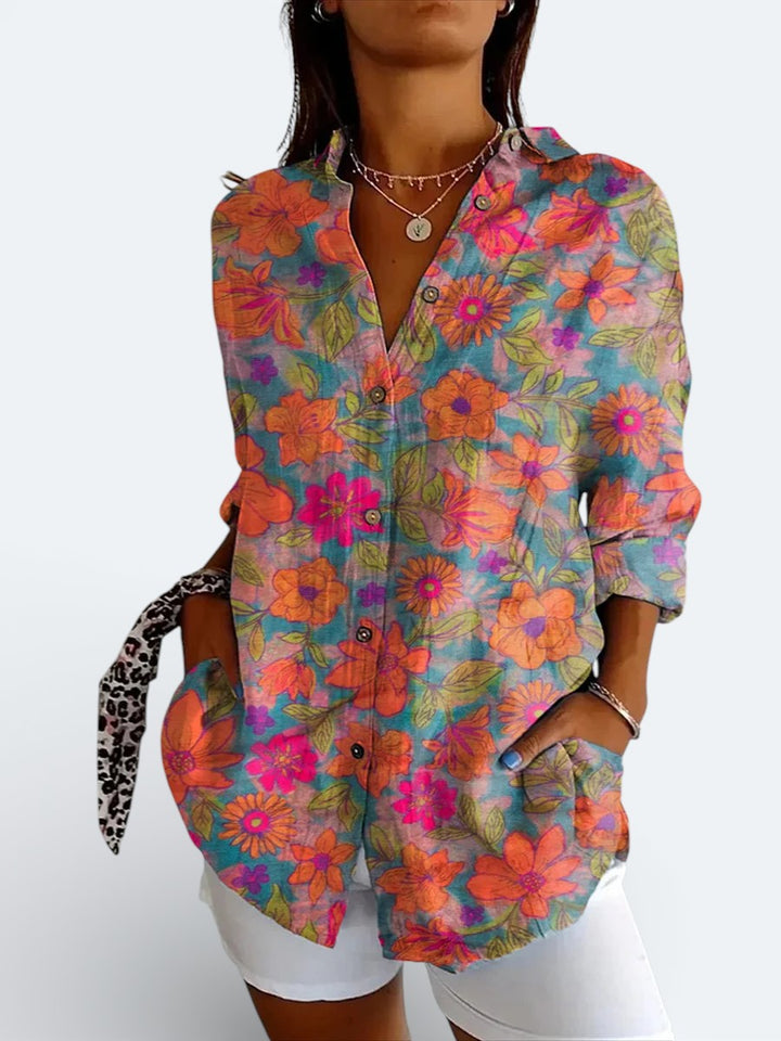 Odalys - Vibrant Artistic Button-Up Blouse