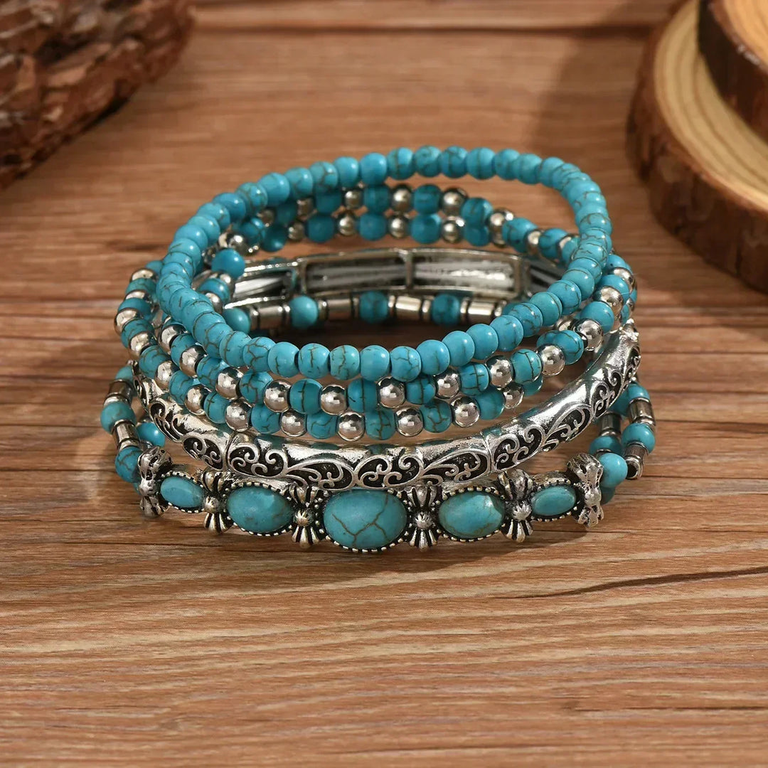 Juno | Bohemian Turquoise Beaded Bracelet Set