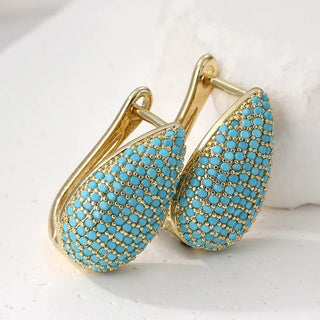 MARISOL - Turquoise Pavé Teardrop Hoops
