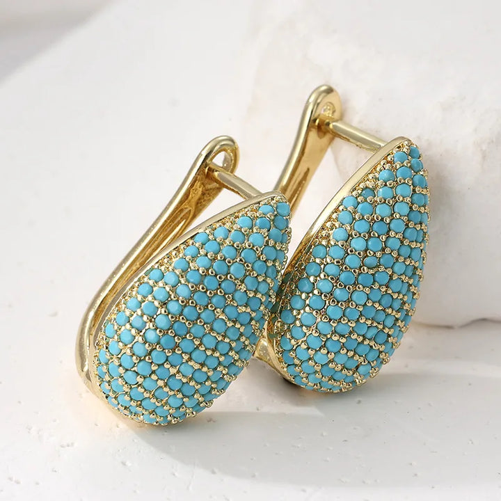 MARISOL - Turquoise Pavé Teardrop Hoops