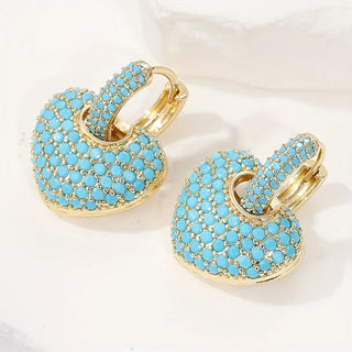 THEODORA - Turquoise Heart Pave Earrings