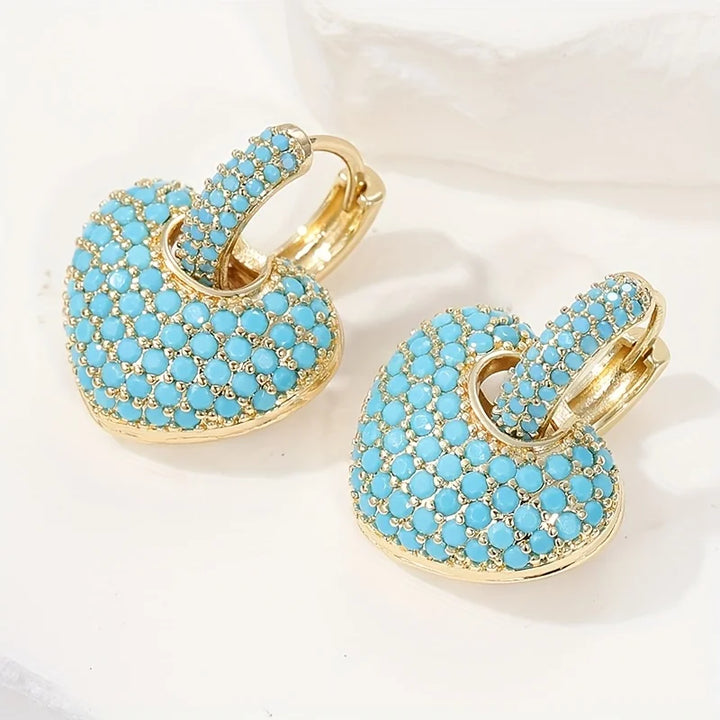 THEODORA - Turquoise Heart Pave Earrings