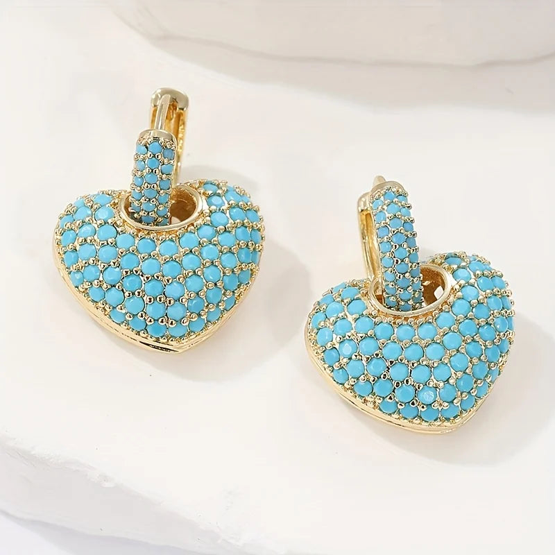 THEODORA - Turquoise Heart Pave Earrings