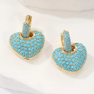 THEODORA - Turquoise Heart Pave Earrings