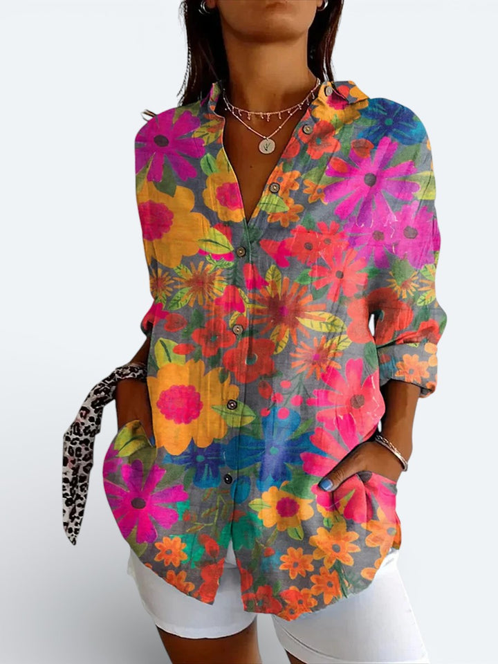 Odalys - Vibrant Artistic Button-Up Blouse