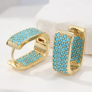CORALIE - Turquoise Pave Gold Huggie Hoops