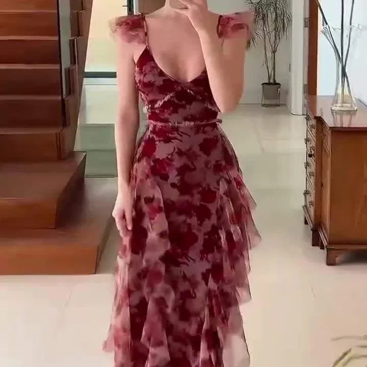 MARIELA™ – Romantic Floral Ruffle Maxi Dress