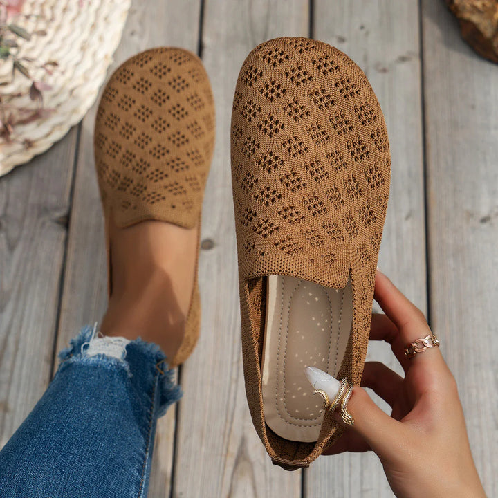 MABEL - Breathable Knit Slip-On Sneakers - Khaki