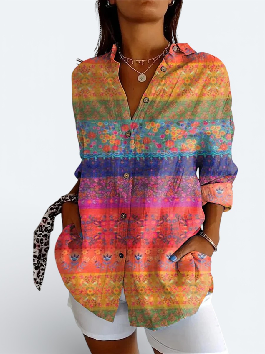 Odalys - Vibrant Artistic Button-Up Blouse