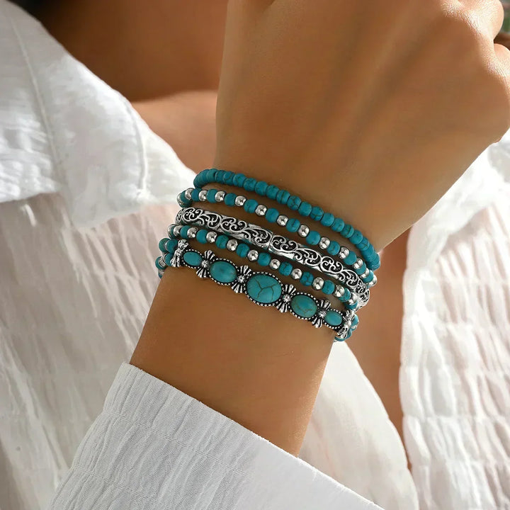 Juno | Bohemian Turquoise Beaded Bracelet Set