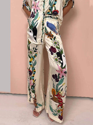 Thomasin™ - Resort Vibes Satin Unique Print Shirt & Trousers Set