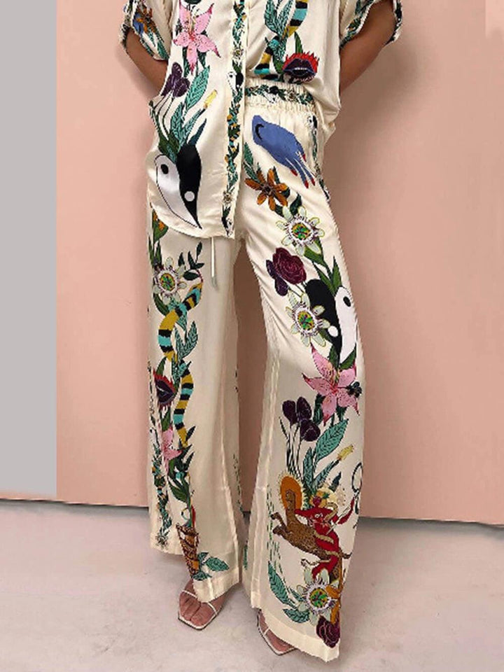 Thomasin™ - Resort Vibes Satin Unique Print Shirt & Trousers Set