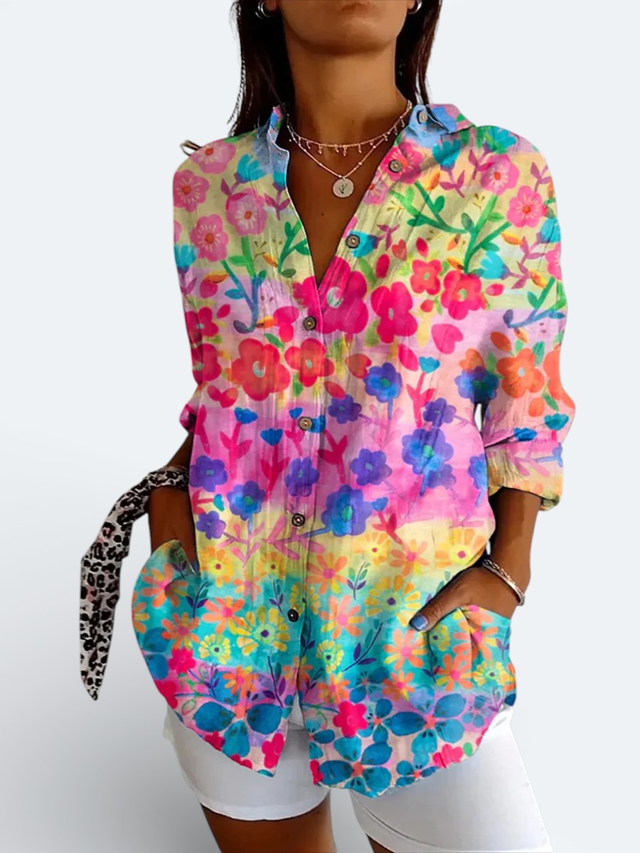 Odalys - Vibrant Artistic Button-Up Blouse