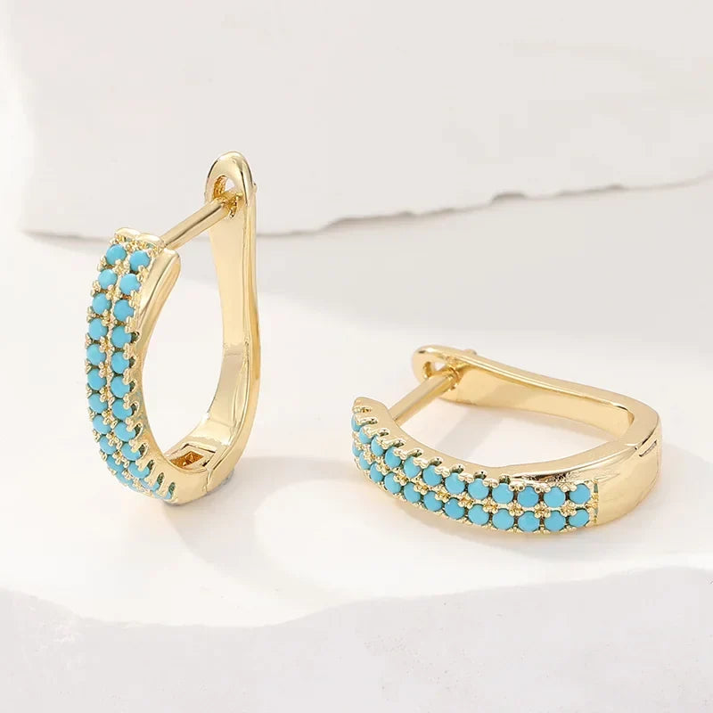 OPHELIA - Turquoise Pave Gold Huggies