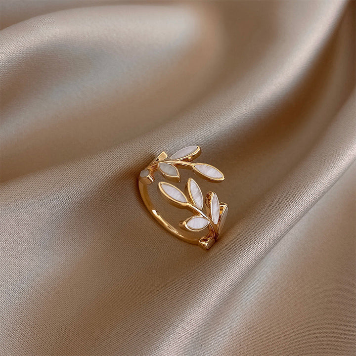 Willow | White Opal Leaf Adjustable Ring