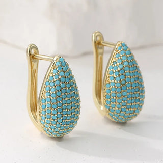 MARISOL - Turquoise Pavé Teardrop Hoops