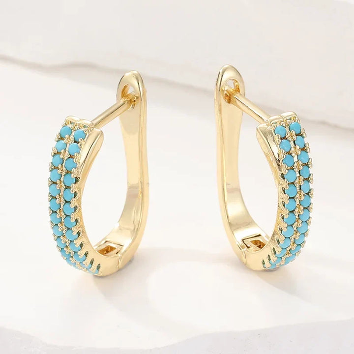 OPHELIA - Turquoise Pave Gold Huggies