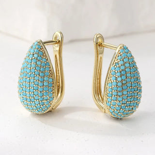 MARISOL - Turquoise Pavé Teardrop Hoops