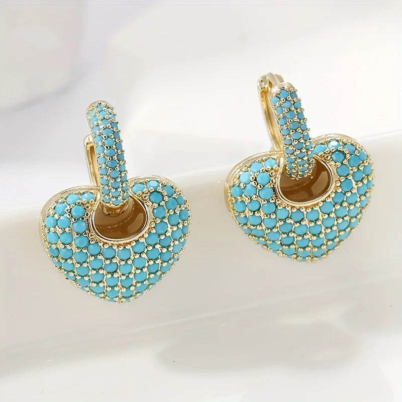 GENEVRE - Turquoise Heart Pavé Lock Earrings