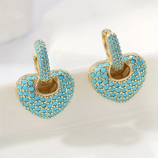 GENEVRE - Turquoise Heart Pavé Lock Earrings