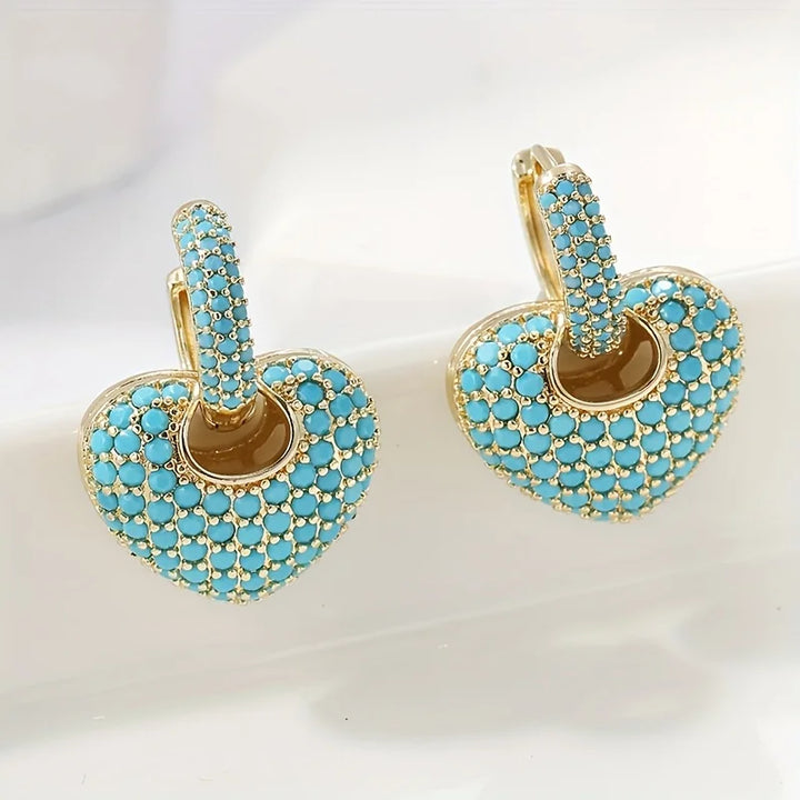 THEODORA - Turquoise Heart Pave Earrings