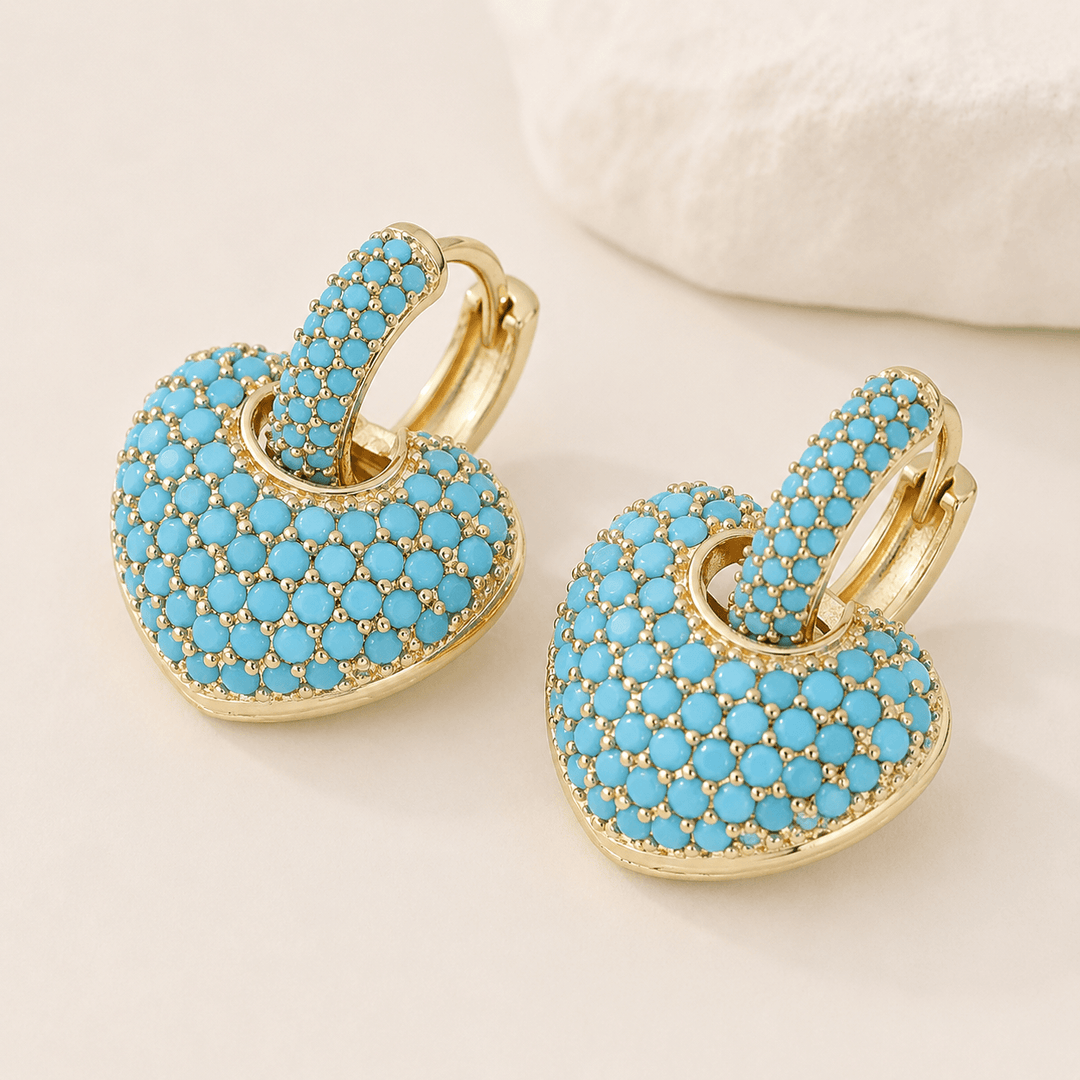 GENEVRE - Turquoise Heart Pavé Lock Earrings