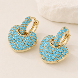 GENEVRE - Turquoise Heart Pavé Lock Earrings
