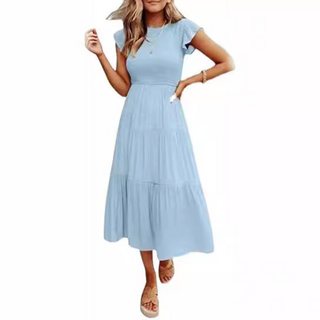 KRISELLE™ - Elegant Flutter Sleeve Smoke Midi Dress