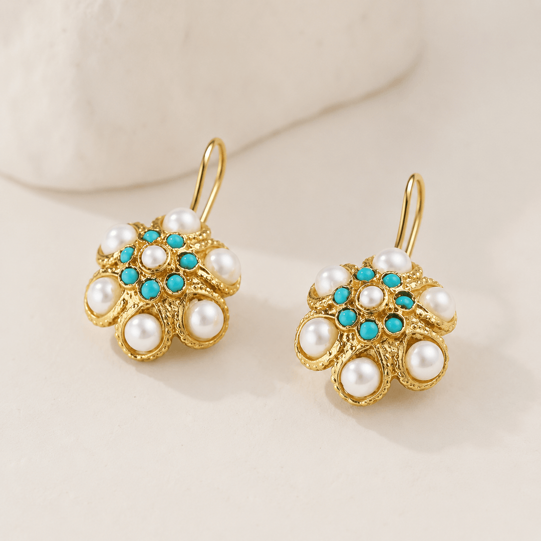 PHILIPPA - Turquoise & Pearl Medallion Earrings