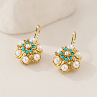 PHILIPPA - Turquoise & Pearl Medallion Earrings