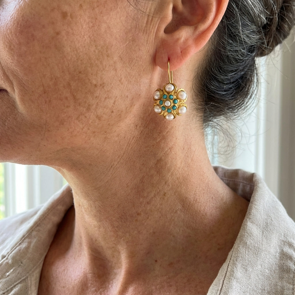 PHILIPPA - Turquoise & Pearl Medallion Earrings