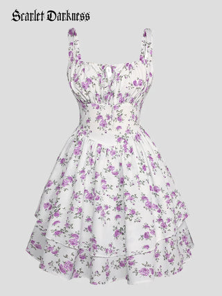 BERTHE™ - Summer Floral Puffy Corset Dress