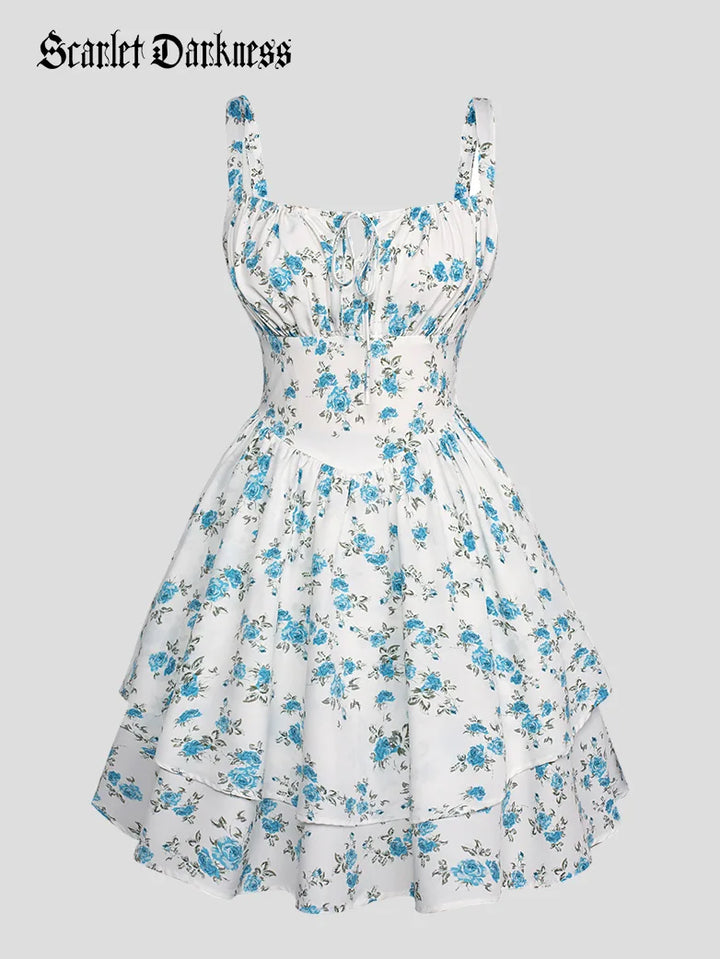 BERTHE™ - Summer Floral Puffy Corset Dress