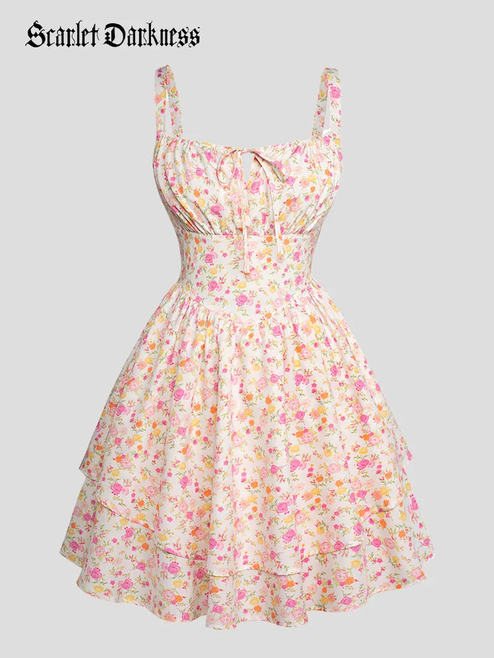 BERTHE™ - Summer Floral Puffy Corset Dress