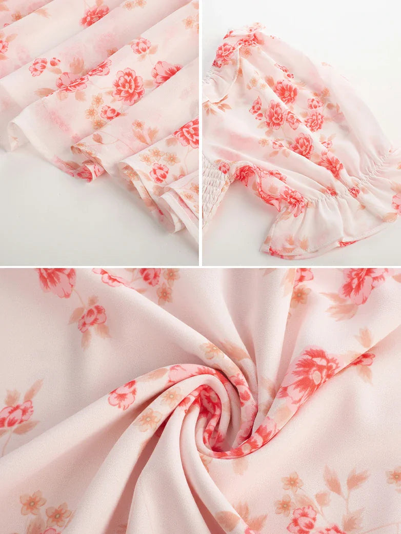 ARLETTE™ - Puff-Sleeve Chiffon Pocket Dress