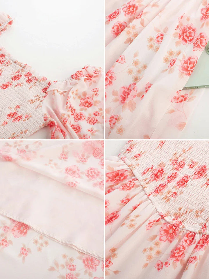 ARLETTE™ - Puff-Sleeve Chiffon Pocket Dress