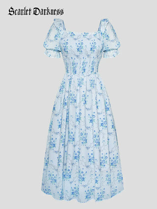 ARLETTE™ - Puff-Sleeve Chiffon Pocket Dress