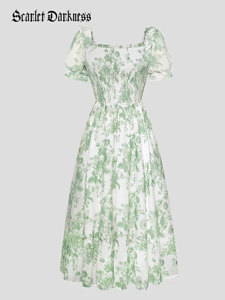 ARLETTE™ - Puff-Sleeve Chiffon Pocket Dress