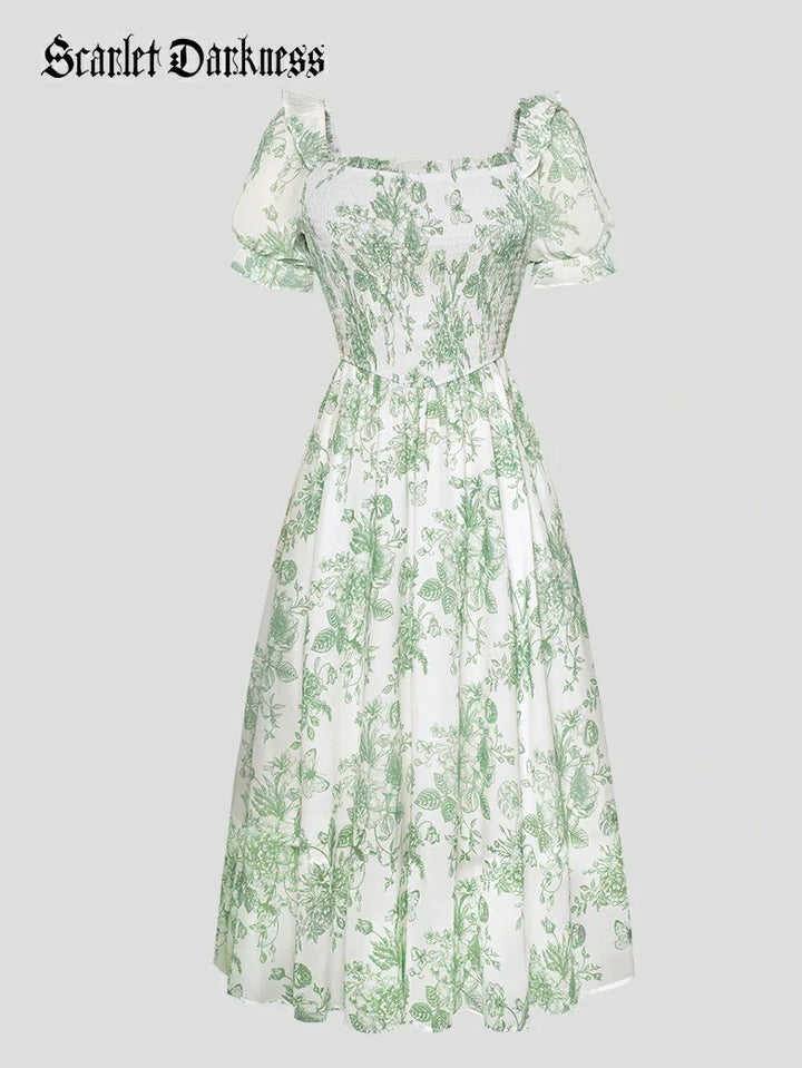 ARLETTE™ - Puff-Sleeve Chiffon Pocket Dress