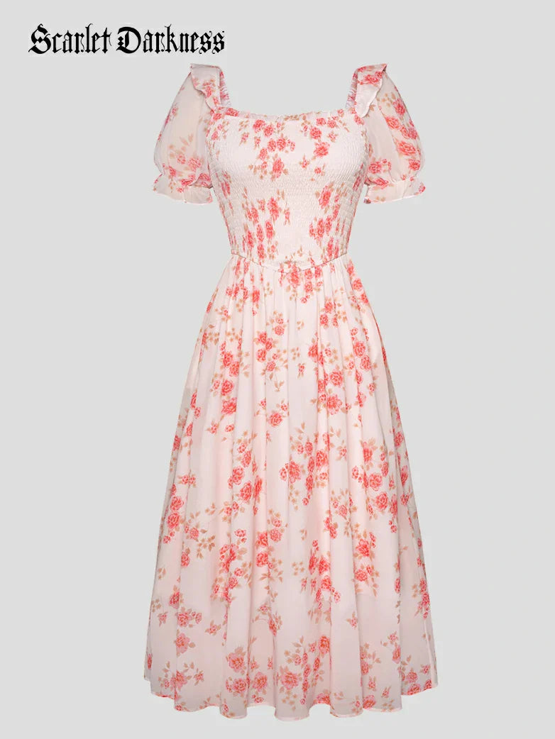 ARLETTE™ - Puff-Sleeve Chiffon Pocket Dress