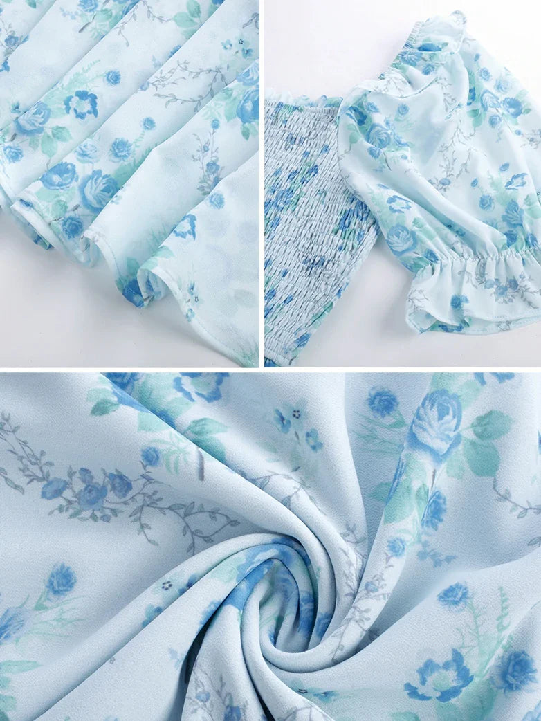 ARLETTE™ - Puff-Sleeve Chiffon Pocket Dress