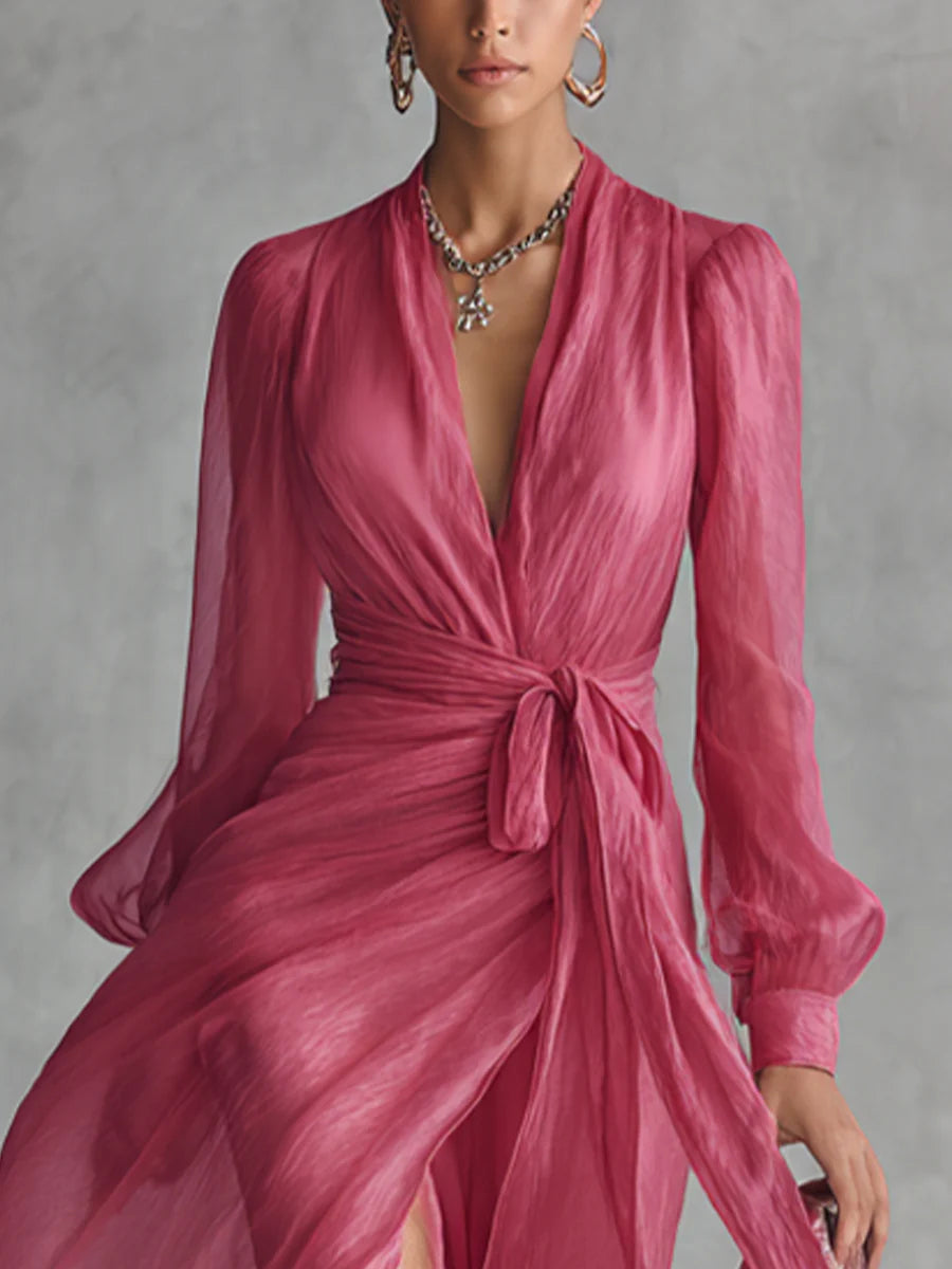 Fionnuala™ - Elegant Chiffon V-neck Tie-waist Long Dress