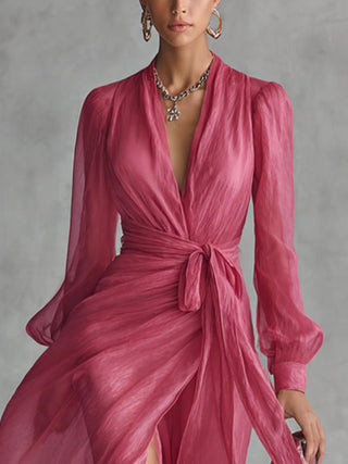 Fionnuala™ - Elegant Chiffon V-neck Tie-waist Long Dress