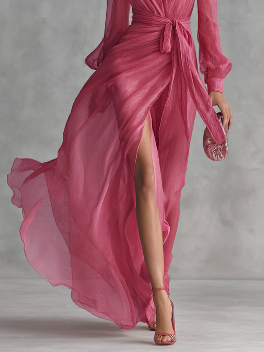 Fionnuala™ - Elegant Chiffon V-neck Tie-waist Long Dress