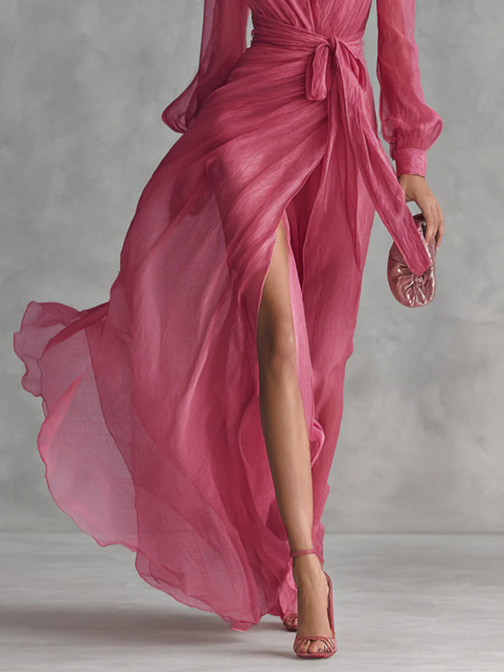 Fionnuala™ - Elegant Chiffon V-neck Tie-waist Long Dress