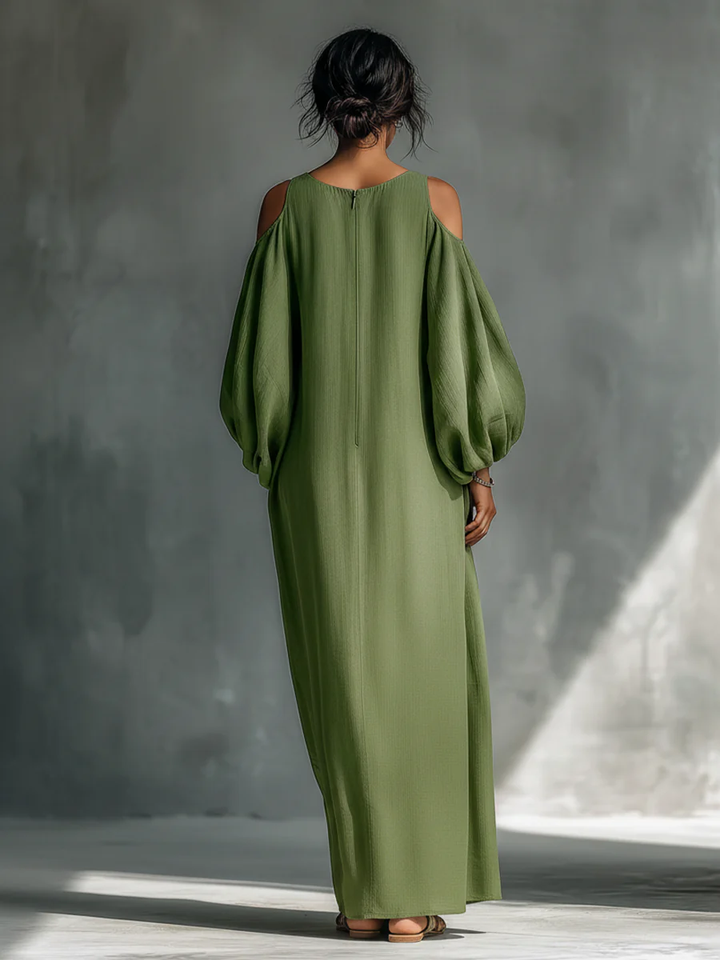 Amaryllis™ - Green Off-Shoulder Puff Sleeve Maxi Dress