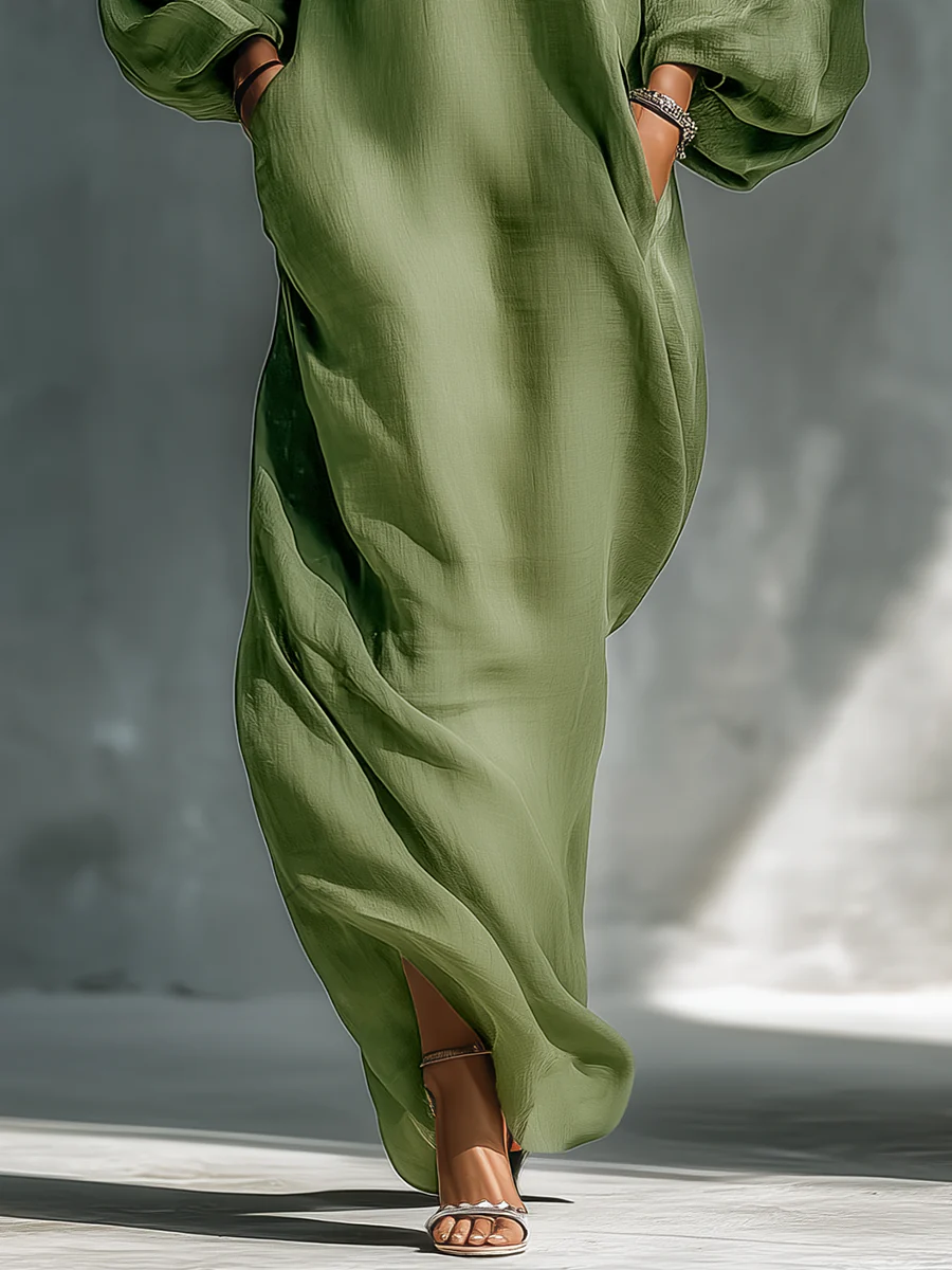 Amaryllis™ - Green Off-Shoulder Puff Sleeve Maxi Dress