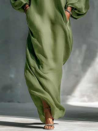 Amaryllis™ - Green Off-Shoulder Puff Sleeve Maxi Dress