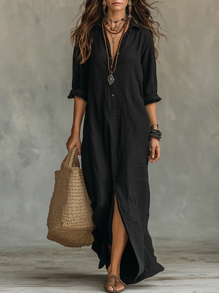NEROLI™ - Soft Button-Down Maxi Dress - Black